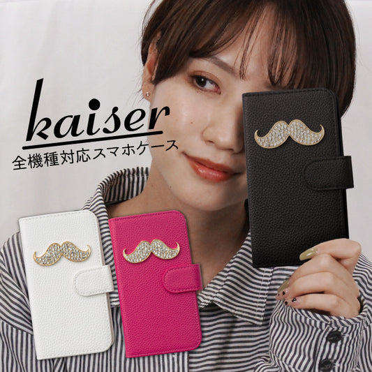 ヒゲデコ 手帳型スマホケース【カイゼル髭ビジュー】全機種対応