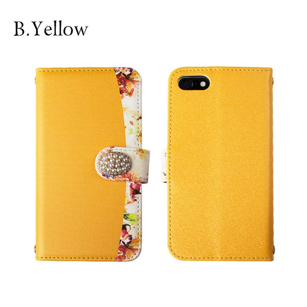 ビタミンフラワー×バイカラー 手帳型スマホケース【パールビジュー】全機種対応・カード収納/ミラー付き選択可
