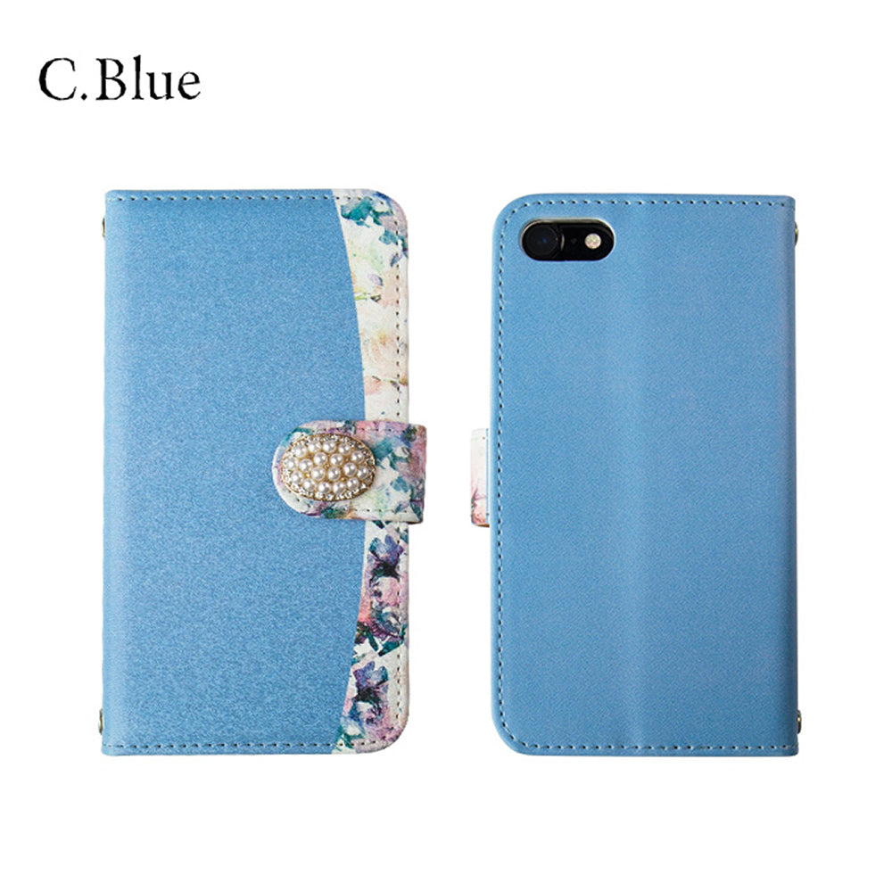 ビタミンフラワー×バイカラー 手帳型スマホケース【パールビジュー】全機種対応・カード収納/ミラー付き選択可