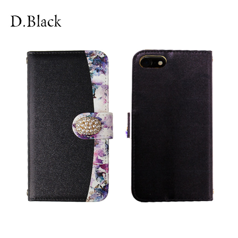 ビタミンフラワー×バイカラー 手帳型スマホケース【パールビジュー】全機種対応・カード収納/ミラー付き選択可
