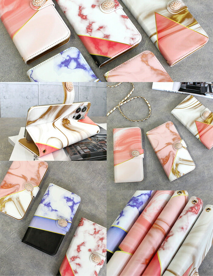 手帳型 スマホケース iPhoneケース 全機種対応 iPhone14Proケース スマホカバー エーユー Xperia ACE iii Xperia 10 v iPhone12ProMax ファーウェイ 大人 マーブル 【貝デコ】 SOG10 SOG03 SH-51C A204SH 携帯ケース モバイル arrows Fit らくらくスマートフォン Rakuten