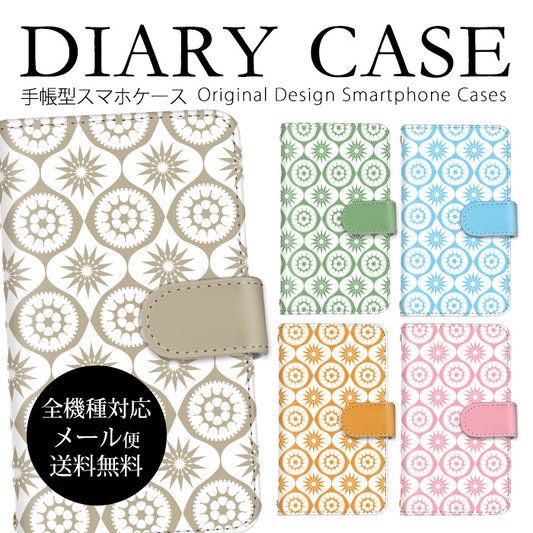 レトロサークル小紋 手帳型スマホケース 全機種対応・カード収納/ミラー付き選択可