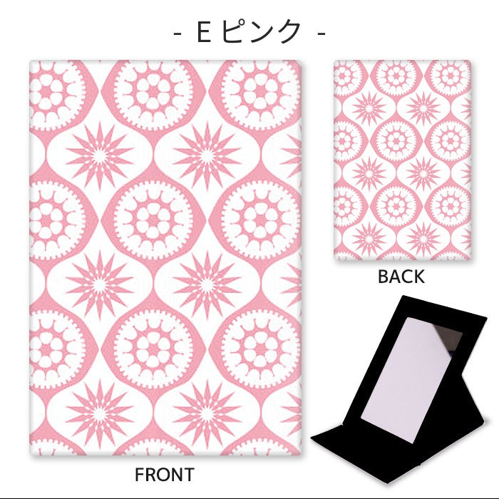 レトロサークル小紋 折りたたみミラー E-ピンク